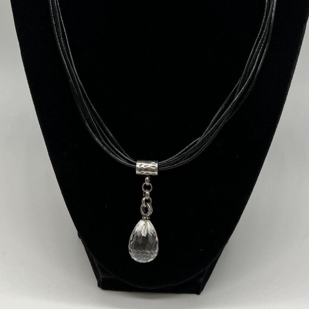 Silpada Sterling Silver Black Leather Faceted Quartz Pendant Necklace